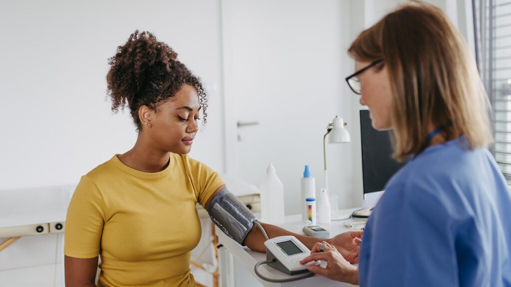 Blood pressure may read falsely high if the arm isn’t positioned properly 100424 Ac Bp Arm Position Feat.jpg
