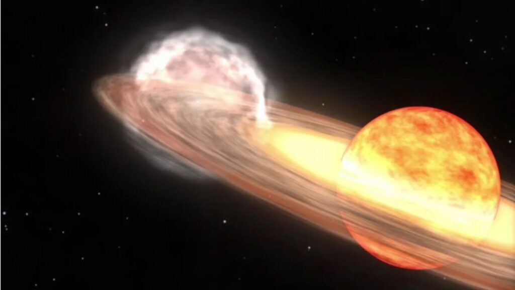 ‘Zombie star’ poised for explosion could illuminate sky after 80 years A Red Giant Star And White Dwarf Orbit Each Other In This Animation Of A Nova Similar To T Coronae B.jpeg