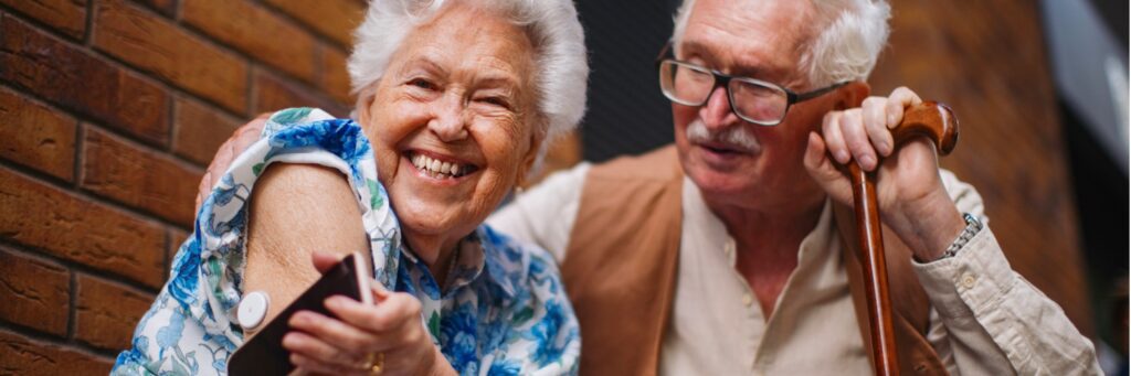 Frailty in T2D: Tailoring Lifestyle Approaches & Improving Glycemic Control Diabetic Senior Woman Checking Blood Glucose Level With Continuous Glucose Monitor Outdoors.jpg S102.jpeg