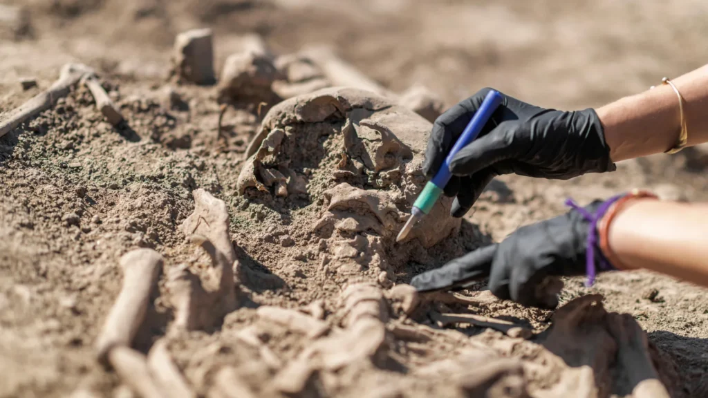 The first pandemic? Scientists find 214 ancient pathogens in prehistoric DNA Archaeologist excavating ancient human remains.webp.webp