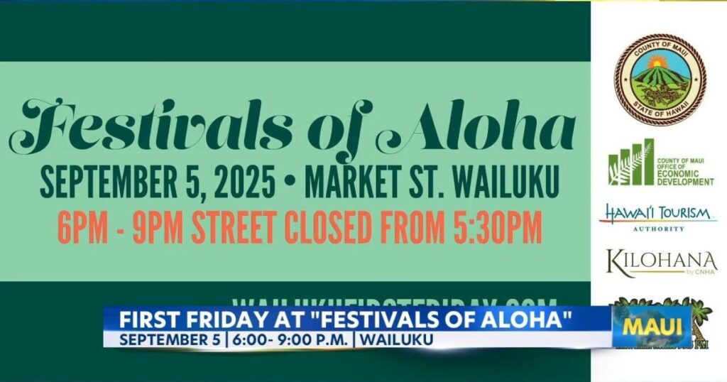 Wailuku First Friday to celebrate Maui's community and cultureWailuku First Friday is back on September 5th, celebrating community and Maui-grown goods with live entertainment..11 hours agoKITV 68af6ec838d31.image .jpg