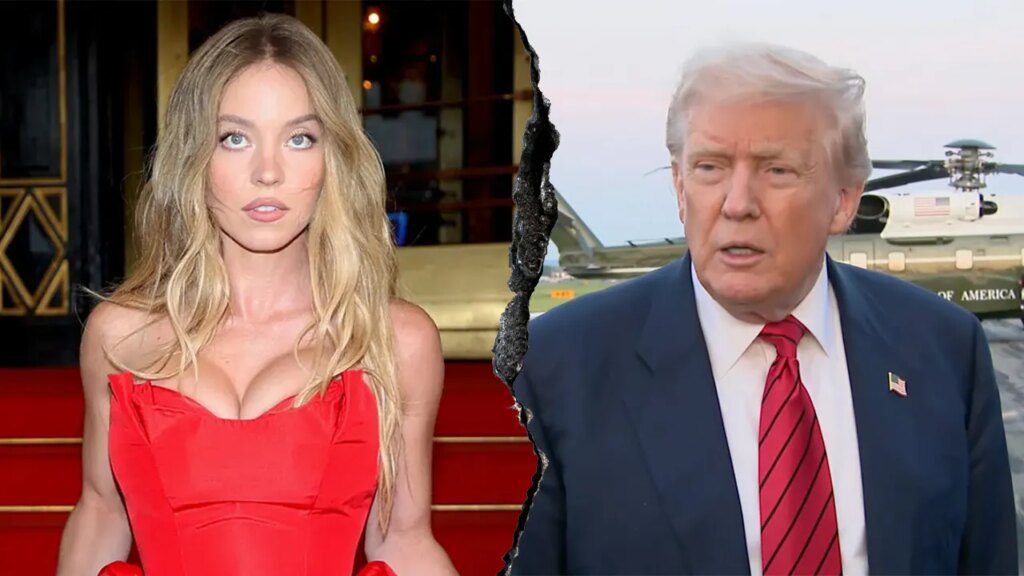 President Donald Trump reacted positively upon hearing that actress Sydney Sweeney is a registered Republican, Trump sweeney 1.jpg