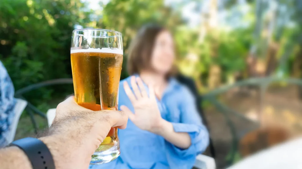 Weight-loss drugs like Ozempic may also curb drug and alcohol addiction Sobriety rejecting glass of beer.webp.webp