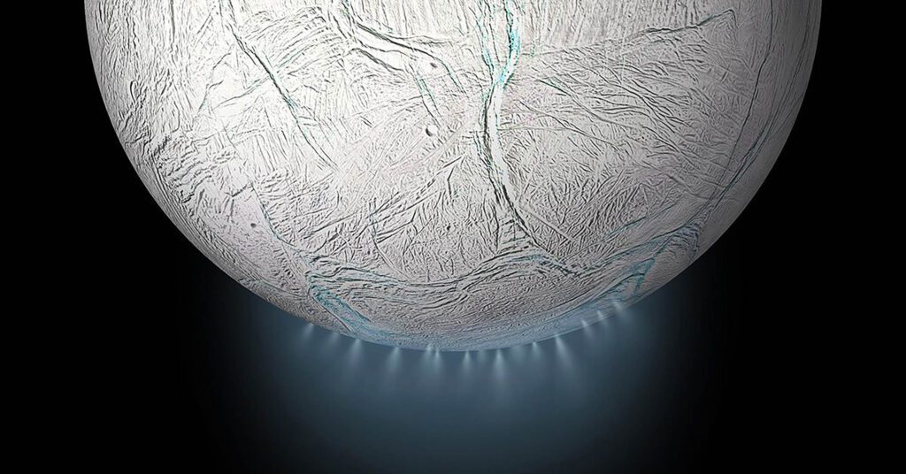 Enceladus plumes fresh ocean spray organic life signs NASA 1m.jpg